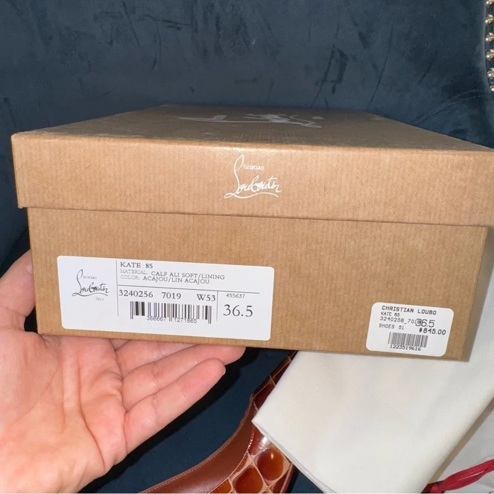 New Size 36.5 Christian Louboutin Kate 85 Brown Alligator Print Pumps
